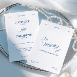 Convites Casamento Minimalista Moderno Azul e Branco