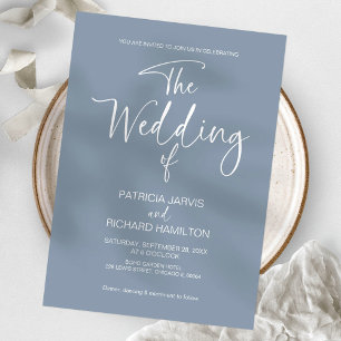 Convites Casamento Minimalista Moderno Azul Empoeirado