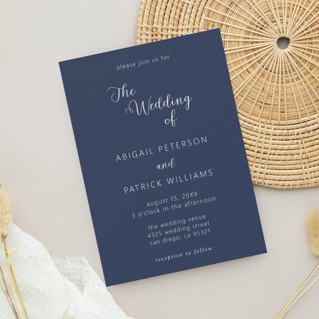Convites Casamento Minimalista Moderno Azul-Navy e Branco (Criador carregado)