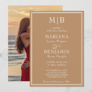 Convites Casamento Minimalista Moderno Boho Bege Fronteira