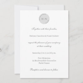 Convites Casamento Minimalista Moderno Branco Cinza Monogra