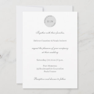 Convites Casamento Minimalista Moderno Branco Cinza Monogra