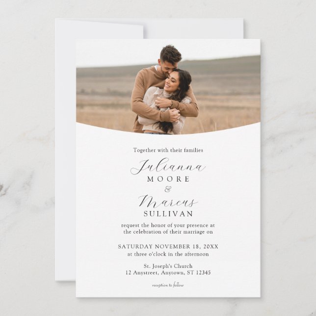 Convites Casamento Minimalista Moderno Branco com Foto (Frente)