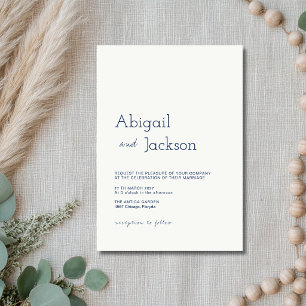 Convites Casamento Minimalista Moderno Branco Macio e Azul-
