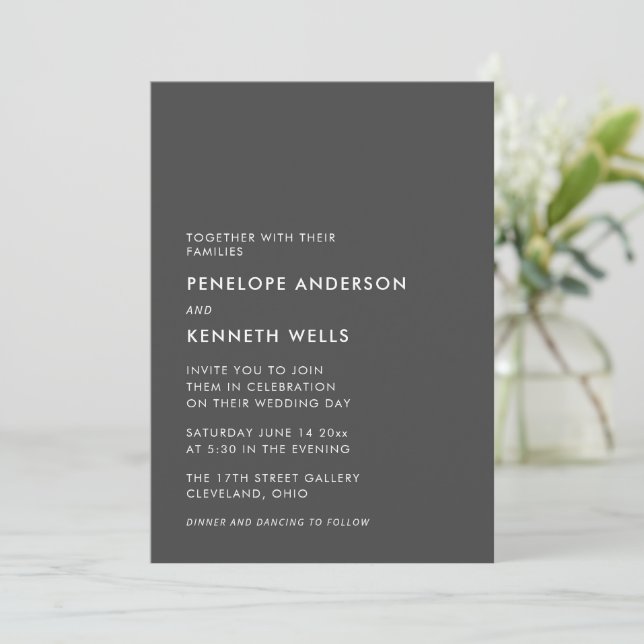 Convites Casamento Minimalista Moderno Branco Preto Macio (Em pé/Frente)