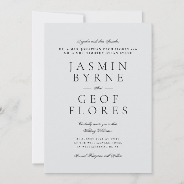 Convites Casamento Minimalista Moderno Cinza Claro (Frente)