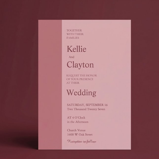 Convites Casamento Minimalista Moderno com Barra Rosada (Criador carregado)