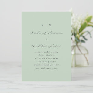 Convites Casamento Minimalista Moderno com Letra Macia Verd