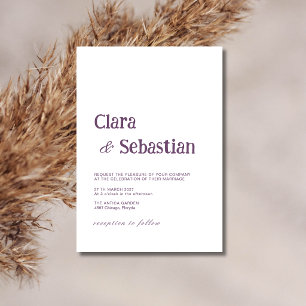 Convites Casamento Minimalista Moderno de Ameixa e Branco
