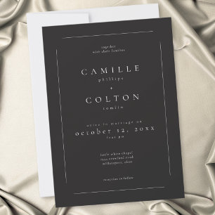 Convites Casamento Minimalista Moderno de Carvão Elegante