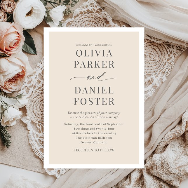 Convites Casamento Minimalista Moderno de Champagne Beige (Criador carregado)
