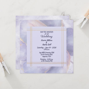 Convites Casamento Minimalista Moderno Dourado e Roxo