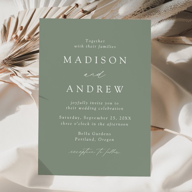 Convites Casamento Minimalista Moderno e Elegante em Verde  (Criador carregado)