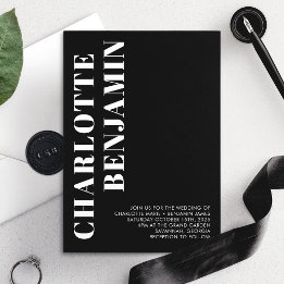 Convites Casamento Minimalista Moderno e Ousado em Preto e 