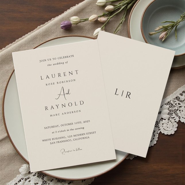 Convites Casamento Minimalista Moderno Elegante Bege Claro (Criador carregado)