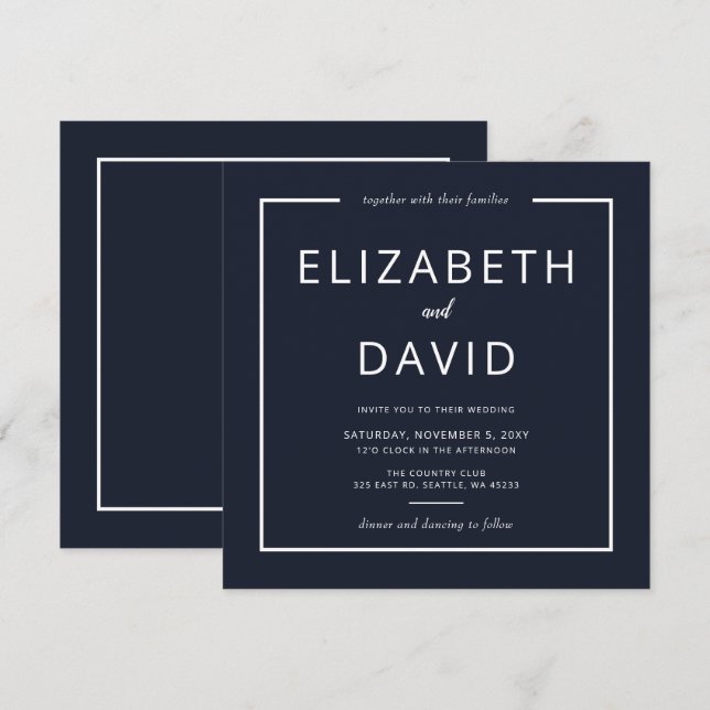 Convites Casamento Minimalista Moderno Elegante Branco e ma (Frente/Verso)