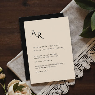 Convites Casamento Minimalista Moderno Elegante Creme Preto