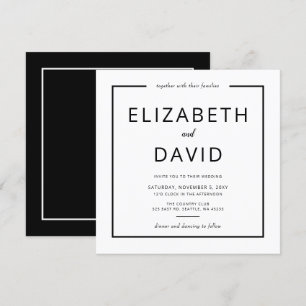 Convites Casamento Minimalista Moderno Elegante Negro e Bra