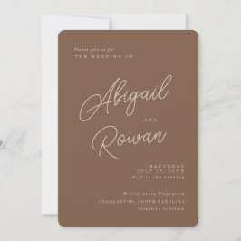 Convites Casamento Minimalista Moderno em Bege Marrom e Let
