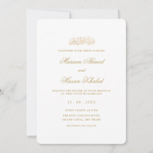 Convites Casamento Minimalista Moderno em Ouro e Letra Esti