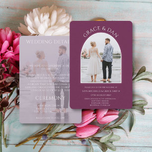 Convites Casamento Minimalista Moderno em Tonalidade Ameixa