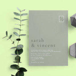 Convites Casamento Minimalista Moderno em Verde Sage