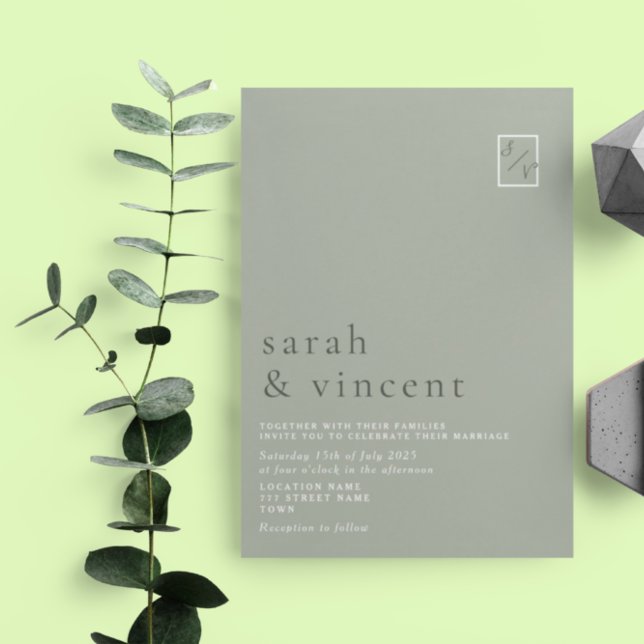 Convites Casamento Minimalista Moderno em Verde Sage (Criador carregado)