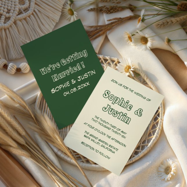 Convites Casamento Minimalista Moderno em Verde Sage Elegan (Criador carregado)