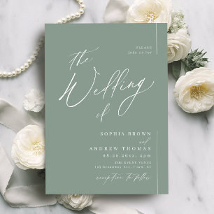 Convites Casamento minimalista moderno em verde salvia com