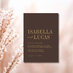 Convites Casamento Minimalista Moderno Marrom e Dourado