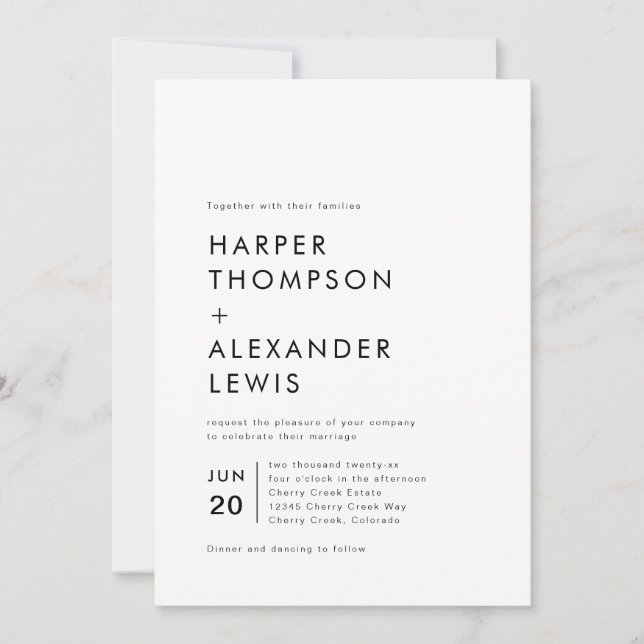 Convites Casamento Minimalista Moderno Ousado (Frente)