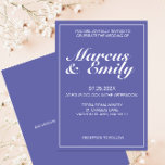 Convites Casamento Minimalista Moderno Periwinkle & White<br><div class="desc">Design de convite de casamento moderno,  minimalista e moderno apresenta uma paleta de cores de 2022 de fundo azul periwinkle com blocos de texto personalizáveis brancos em fontes modernas</div>