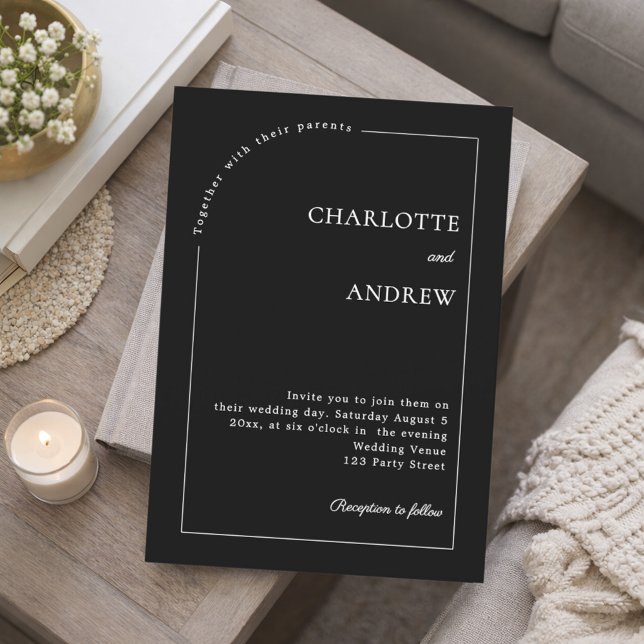 Convites Casamento minimalista moderno preto e branco (Criador carregado)