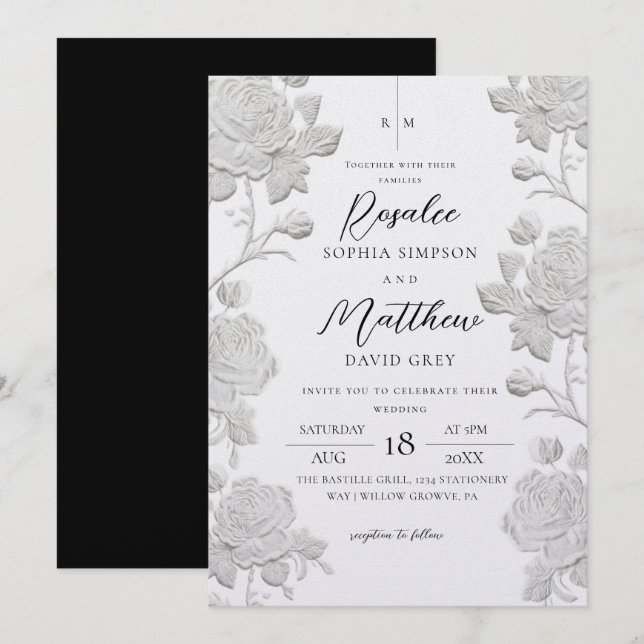 Convites Casamento Minimalista Moderno Rosa Branco e Preto (Frente/Verso)