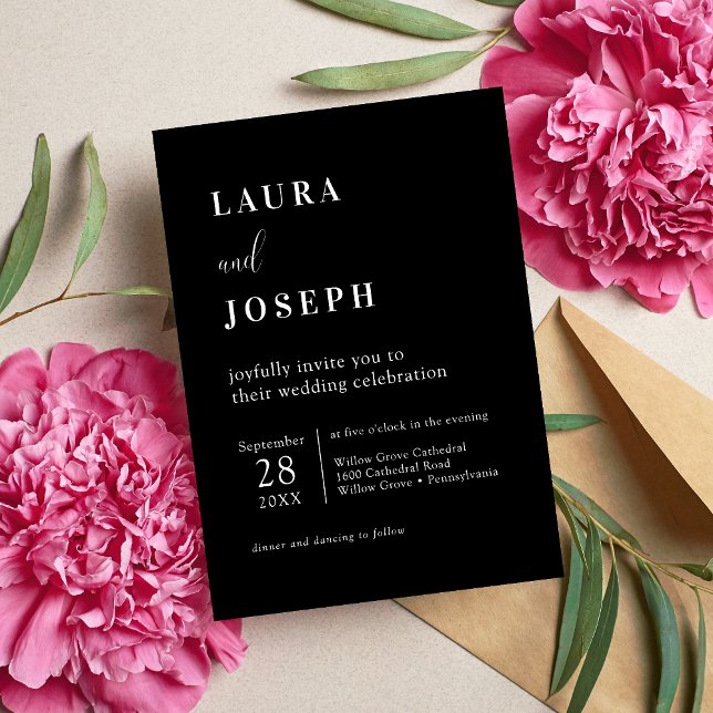 Convites Casamento Minimalista Moderno Simples Preto (Black simple modern minimalist wedding invitation sets a bold, elegant tone for your ceremony.)
