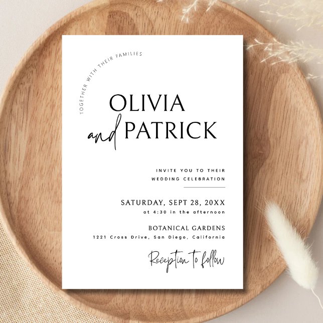 Convites Casamento Minimalista Moderno Simples Preto e Bran (Black and white minimalist wedding invitation sets a clean, elegant tone for your special day.)