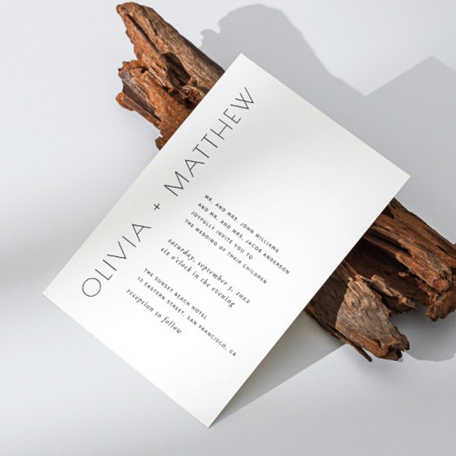 Convites Casamento minimalista moderno simples preto e bran (Criador carregado)