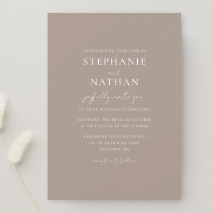 Convites Casamento Minimalista Moderno Taupe