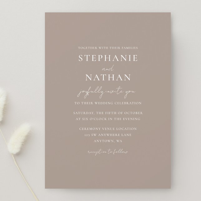 Convites Casamento Minimalista Moderno Taupe (Criador carregado)