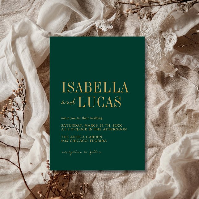 Convites Casamento Minimalista Moderno Verde Esmeralda e Do (Criador carregado)