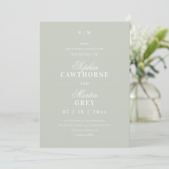 Convites Casamento Minimalista Moderno⎮Verde Salvia (Em pé/Frente)