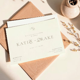 Convites Casamento Minimalista Monograma Creme Marfim Scrip