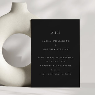 Convites Casamento Minimalista Monograma Preto Branco Moder
