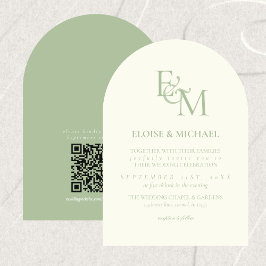 Convites Casamento Minimalista Monograma Verde Sálvia Cláss
