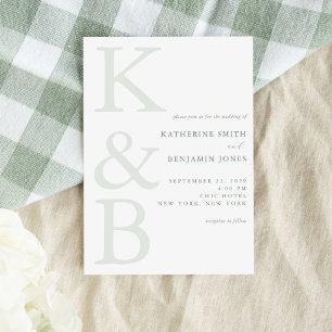 Convites Casamento Minimalista Monograma Verde Salvia Moder