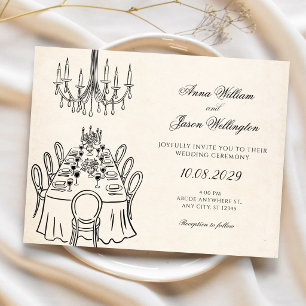 Convites Casamento minimalista na mesa de jantar