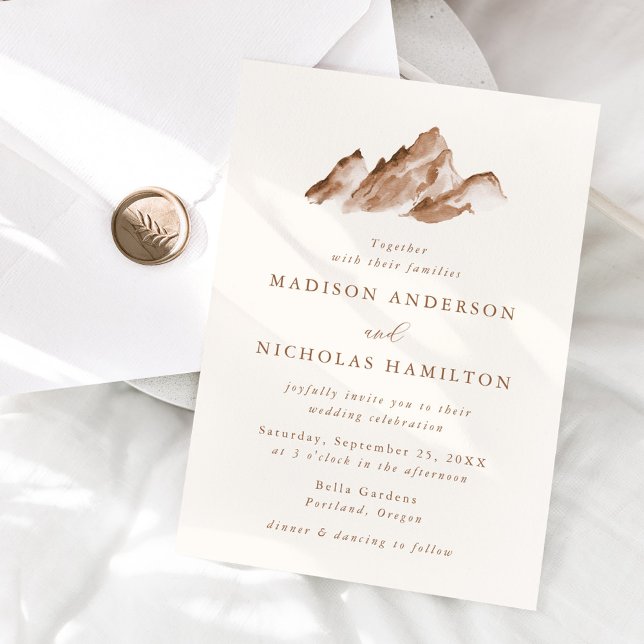 Convites Casamento Minimalista na Montanha Marrom (Criador carregado)