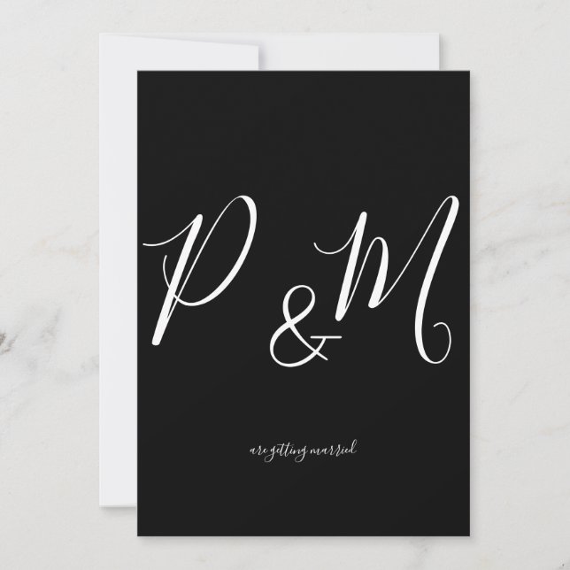 Convites Casamento Minimalista Negro e Branco (Frente)