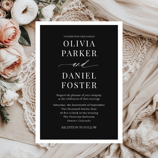 Convites Casamento Minimalista Negro Elegante Clássico (Criador carregado)