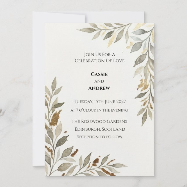Convites Casamento Minimalista Olive Branch (Frente)